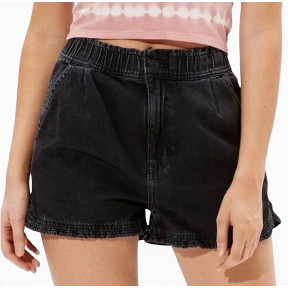 American Eagle Denim Shorts High Waist Size 14 Black Womens